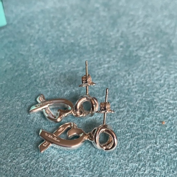 💯Auth *Tiffany & Co* Silver *Open Heart* Paloma Drop Earrings - Picture 3 of 4